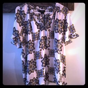 White and navy blouse